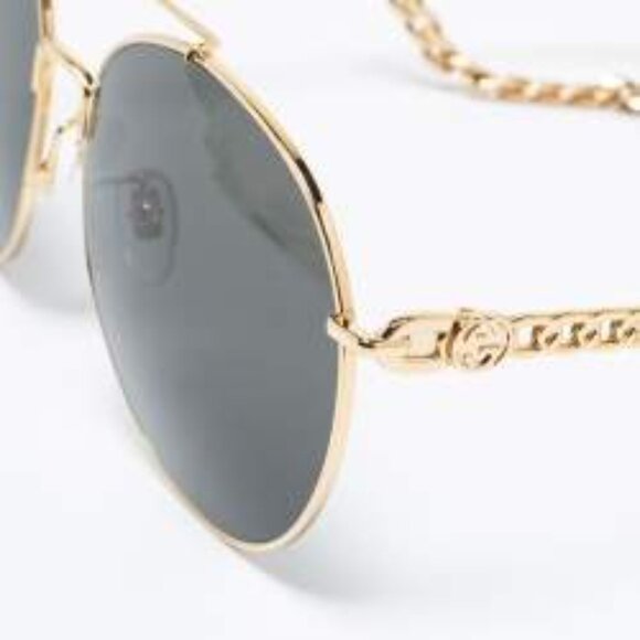 NIB Authentic Gucci Gold Tone/Grey GG0725S Aviator Sunglasses